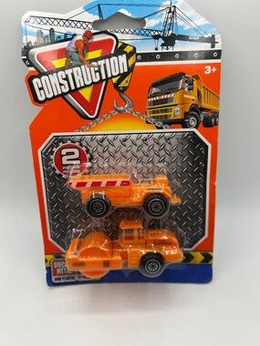 Kids Vehicle Set - Orange Dump Truck & Steamroller